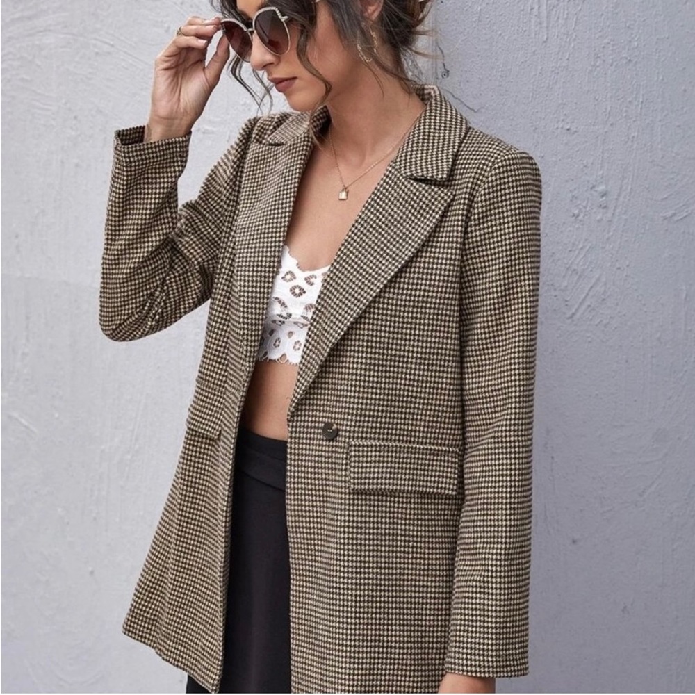 Shein Brown houndstooth blazer